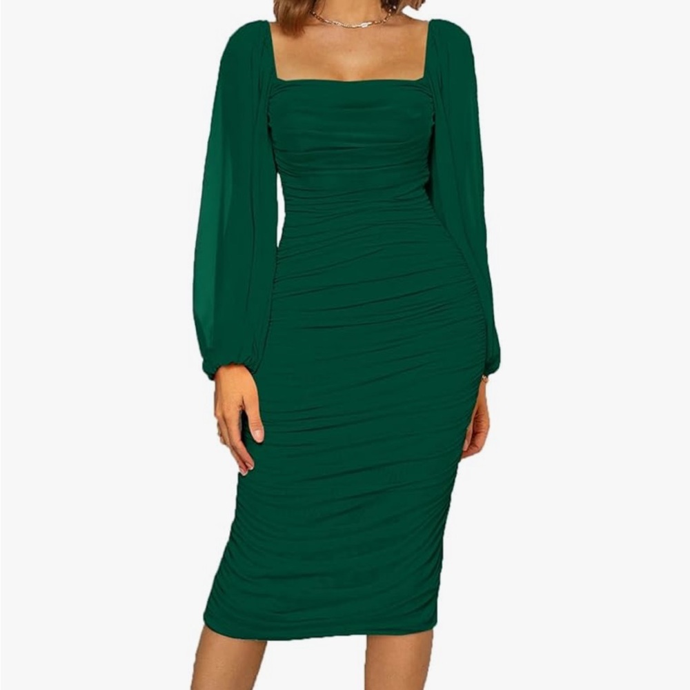 Elegant Long Sleeve Emerald Dress